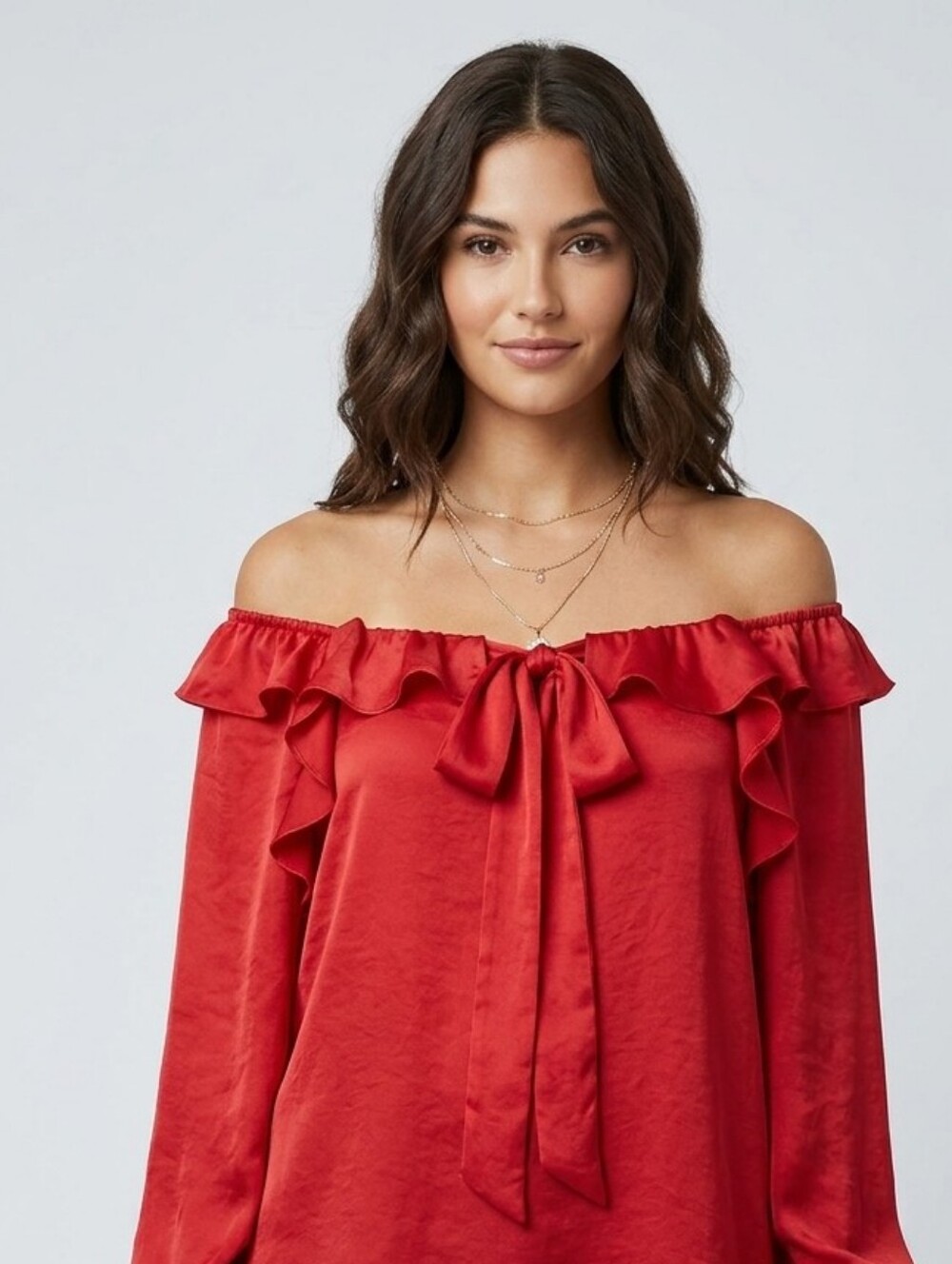 Cato Red Off-Shoulder Ruffle Tie Front Top